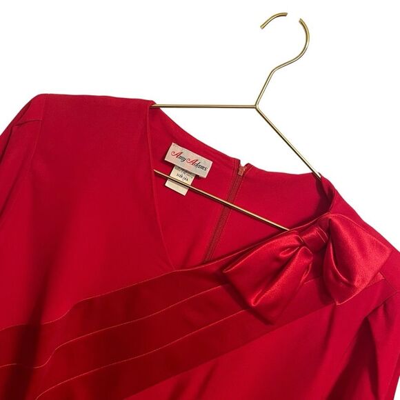 Vintage Amy Adams USA Union Made Red Long Sleeve Shoulder Bow Holiday Dress - Picture 3 of 7